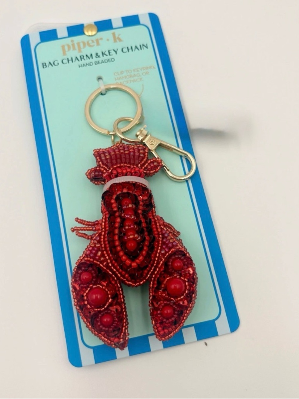 NEW piper•k Red Beaded Lobster Bag Charm & Key Chain